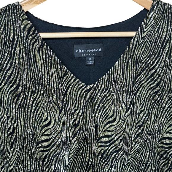 Connected Apparel 90s Layered Slinky Green Black Zebra Print Dress Women 12 - Picture 3 of 7